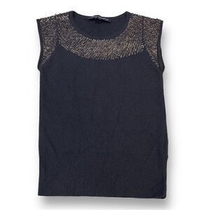 French Connection Navy Blue Sequin Detail Top Size Small